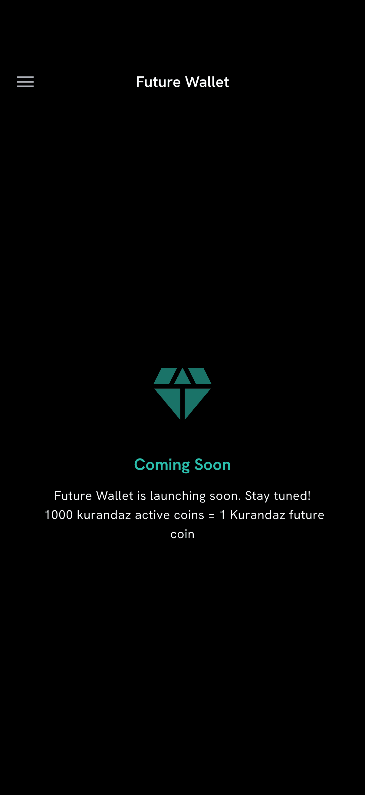 The real Future Wallet screen in the Kurandaz app